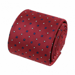 Pánska kravata ORSI červená s bielym a modrým vzorom 7 cm