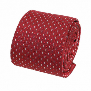 Pánska kravata ORSI červená s bielym a červeným vzorom 7 cm