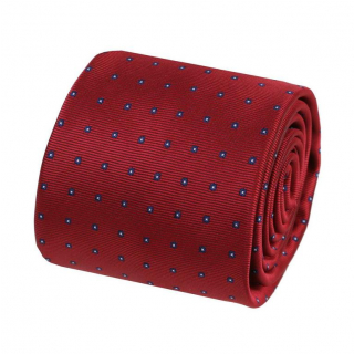 Pánska červená kravata ORSI modro-biely tkaný vzor 7 cm