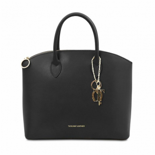 Elegantná luxusná kabelka TUSCANY LEATHER čierna koža 