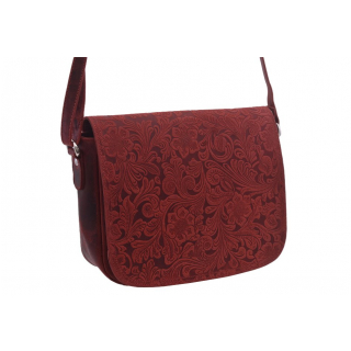 Trendová kožená kabelka 25x22 červená kvetinový motív