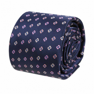 Modrá kravata s ružovým vzorom ORSI 7 cm