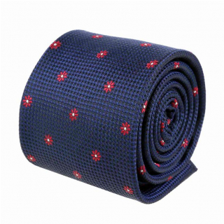 Luxusná kravata V.I.P. hodváb, modrá s červeným vzorom