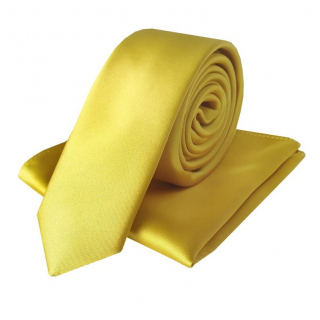 Žiarivo-žltá slim kravata 5 cm s vreckovkou