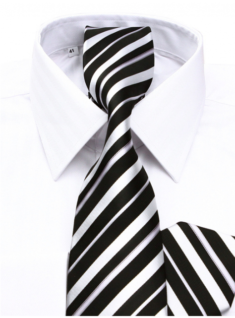 Kravatový set čierno-biely prúžkovaný 3000-50 - All4Men.sk