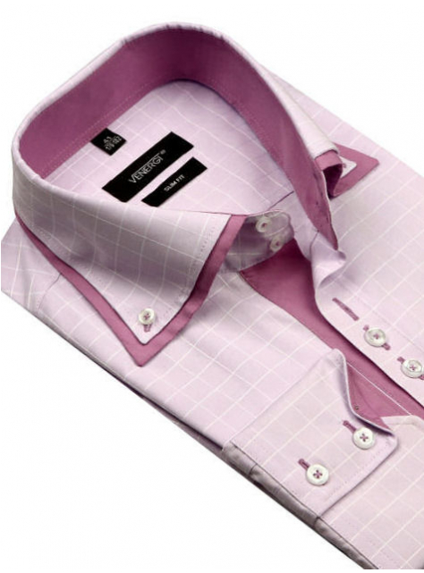 Fialovo-ružová košeľa SLIM s vysokým golierom VENERGi SF11200-37 - All4Men.sk
