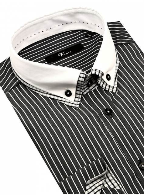 Čierno-šedá luxusná slim košeľa VENTI 5500-800 - All4Men.sk