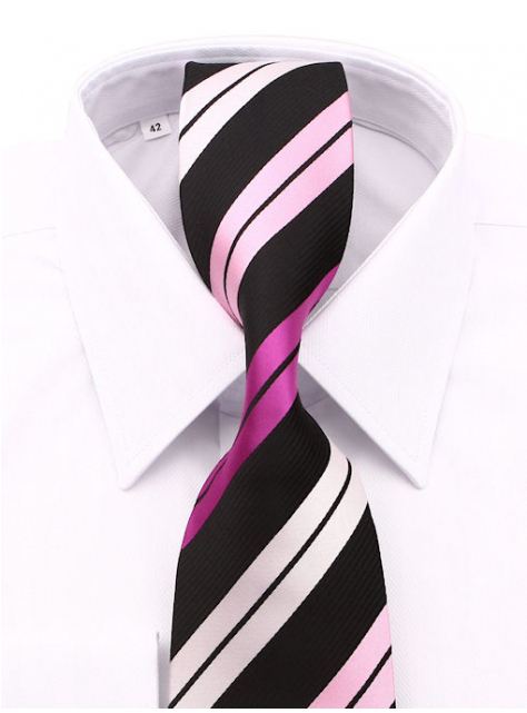 Čierna kravata s ružovými a cyklámenovými pruhmi - All4Men.sk