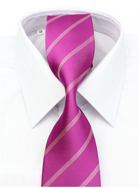 Cyklámenová kravata s bielymi prúžkami 4288 - All4Men.sk