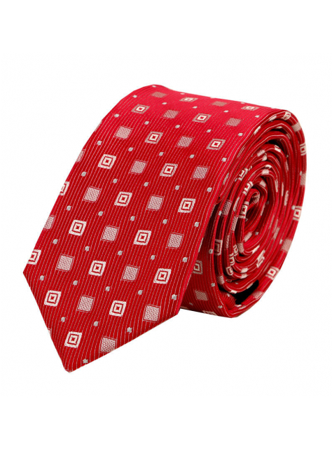 Malinovo-červená kravata s bielymi štvorčekmi 6 cm - All4Men.sk