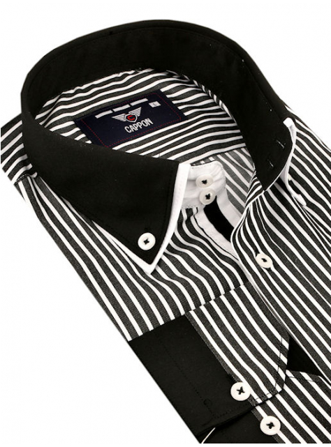 CAPPON Čierna prúžkovaná košeľa (klasický strih) - All4Men.sk