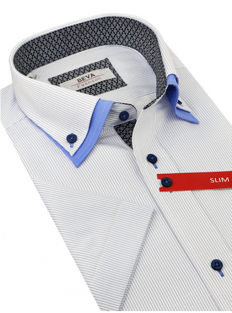 BEVA Fashion | Bielo-modrá košeľa kr.rukáv (slim) - All4Men.sk