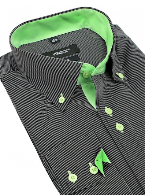 Čierno-zelená košeľa VENERGI (slim dlhý rukáv) - All4Men.sk