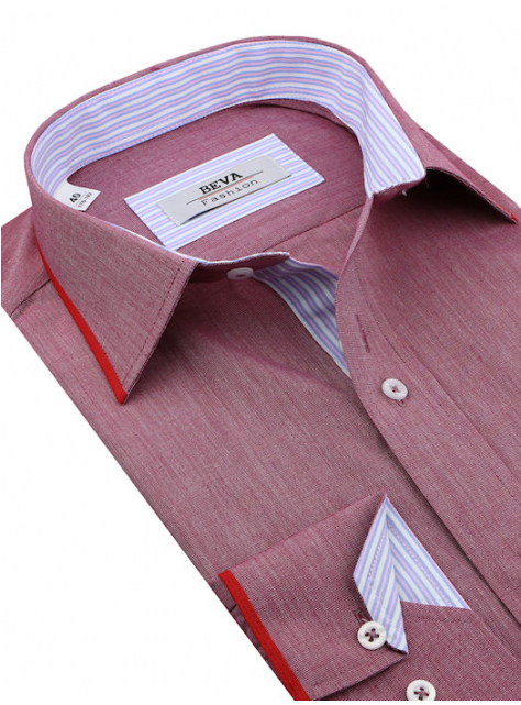 Bordovo-ružová košeľa BEVA KLASIK K29 - All4Men.sk