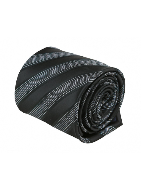 Čierna kravata s bielo-striebornými prúžkami 4000-59 - All4Men.sk
