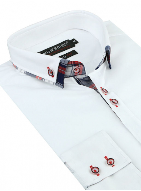 Biela kombinovaná košeľa NEWSMEN (slim) - All4Men.sk