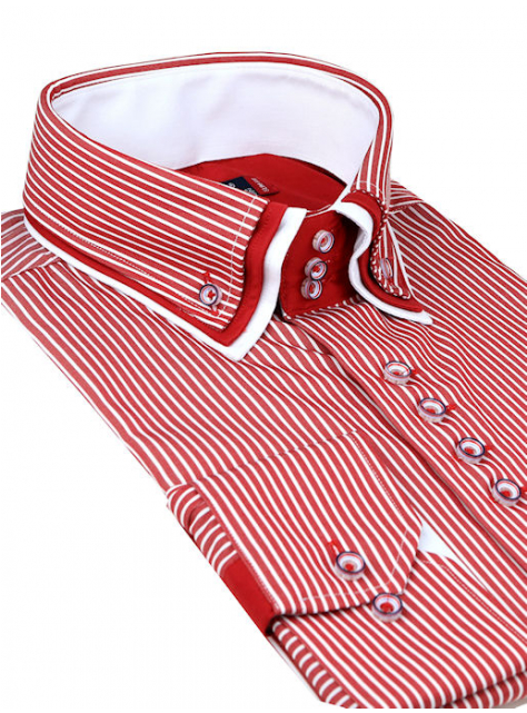 Červená košeľa so zvýšeným golierom (slim) - All4Men.sk