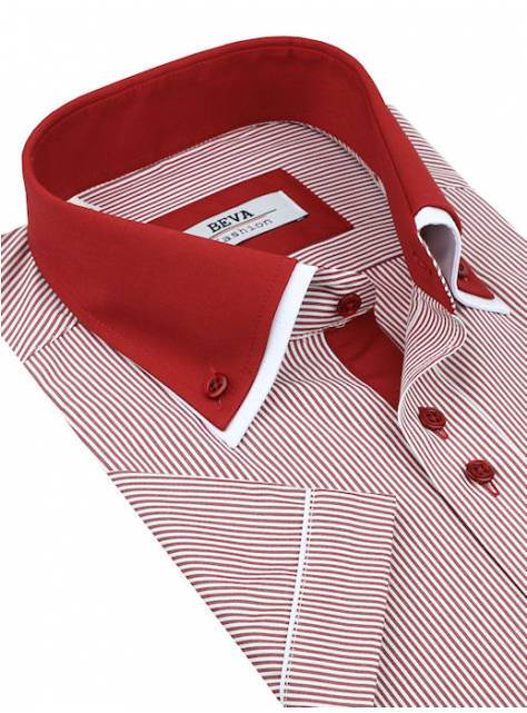 BEVA Fashion | Červeno-biela košeľa kr.rukáv (slim) - All4Men.sk