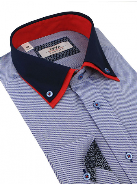 BEVA Fashion | Modro-šedá kombinovaná košeľa (slim) - All4Men.sk