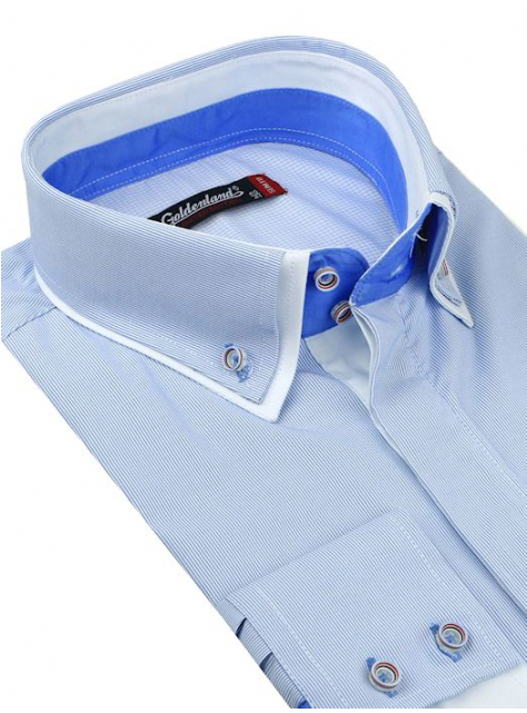 GOLDENLAND | Modrá košeľa s vysokým golierom (slim) 80058-12L - All4Men.sk
