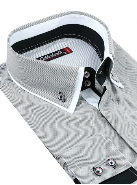 GOLDENLAND | Šedá košeľa s vysokým golierom (slim) - All4Men.sk