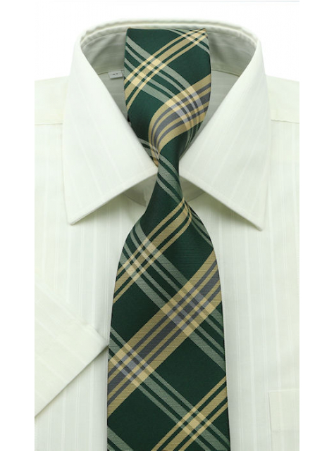 Módna károvaná kravata zeleno-béžová - All4Men.sk