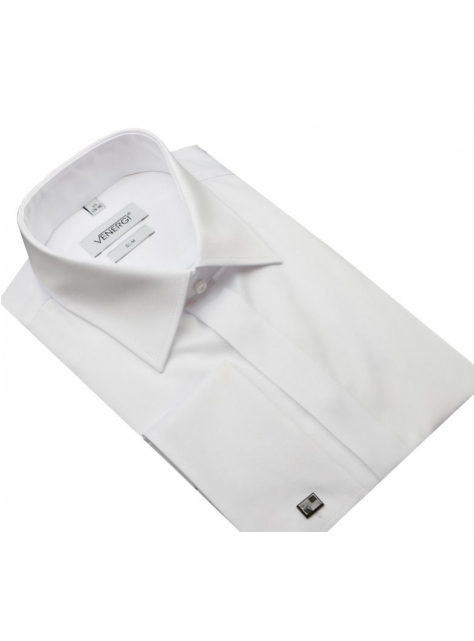 Biela hladká slim košeľa na manžetové gombíky (60% bavlna) - All4Men.sk