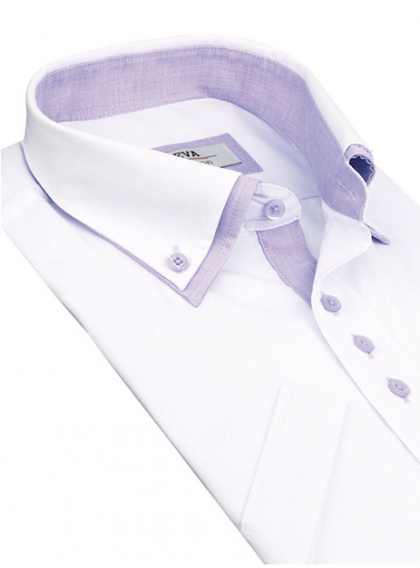 BEVA Fashion | Biela košeľa s fialkovým kontrastom (kr.rukáv, s.klasický) - All4Men.sk