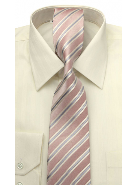Ružovo-strieborná kravata so smotanovými prúžkami - All4Men.sk
