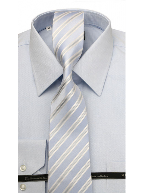 Modrá kravata s bielymi a striebornými prúžkami - All4Men.sk
