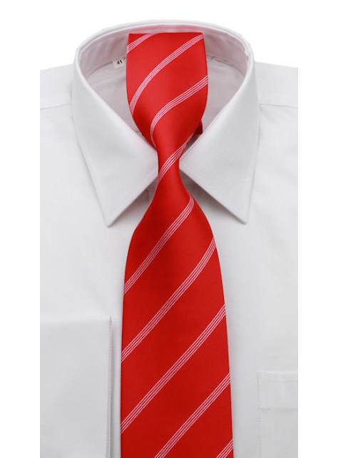 Červená kravata s bielymi prúžkami 4288B - All4Men.sk