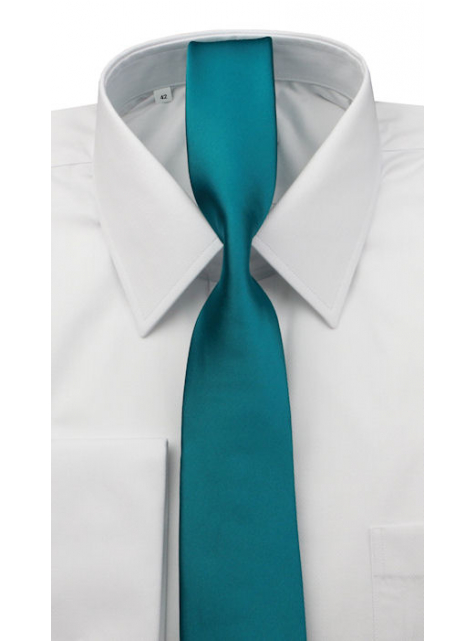 Tyrkysová tmavá saténová slim kravata (8 cm) - All4Men.sk