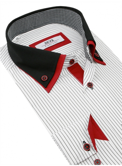 BEVA Fashion | Biela košeľa s čierno-červeným podšitím (klasický strih) - All4Men.sk