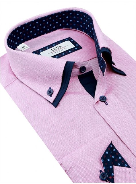 BEVA Fashion | Staro-ružová košeľa s modrým kontrastom (klasický s.) - All4Men.sk
