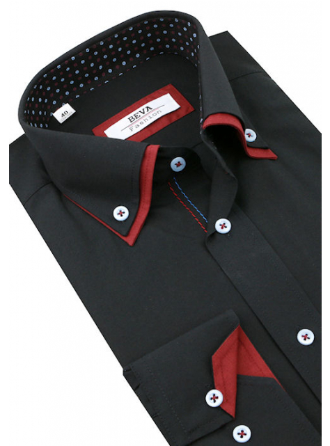 BEVA Fashion | Čierna košeľa s bordovým podšitím (slim) - All4Men.sk