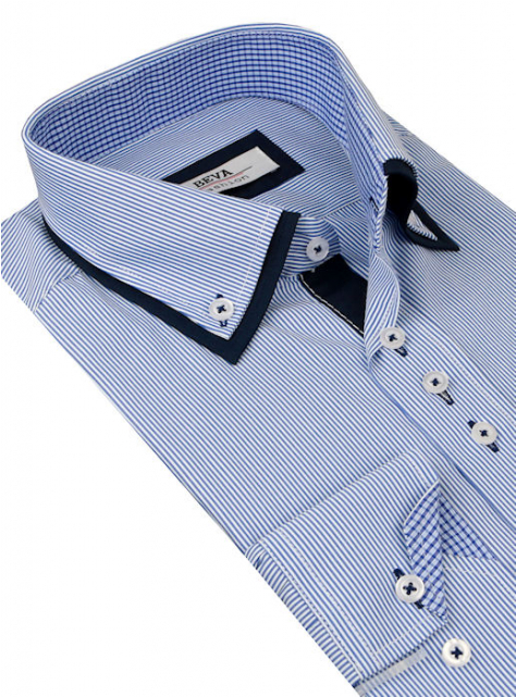BEVA Fashion | Modrá prúžkovaná košeľa (slim) - All4Men.sk