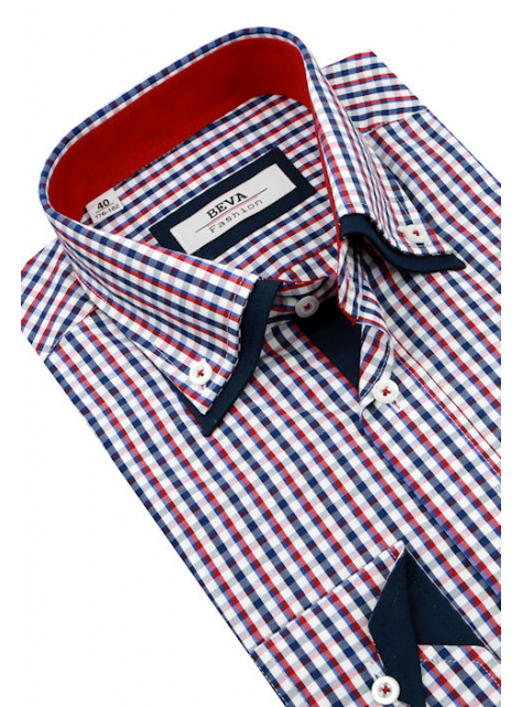 BEVA Fashion | Modro-červená károvaná košeľa (slim) - All4Men.sk