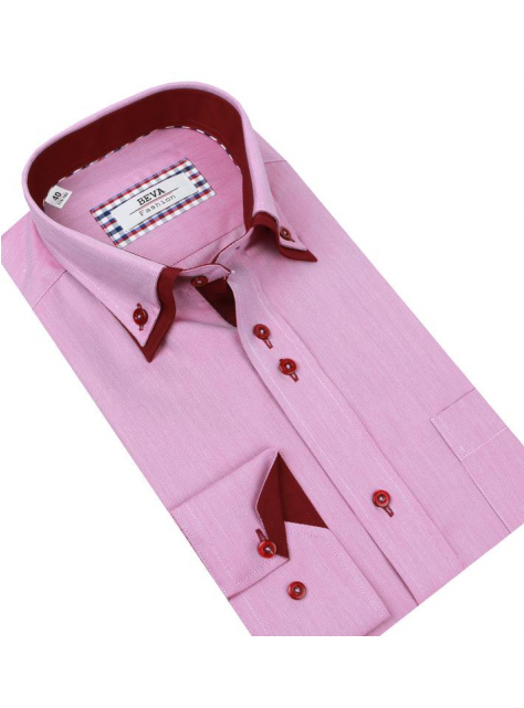 BEVA Fashion | Staro-ružová kombinovaná košeľa (slim) - All4Men.sk