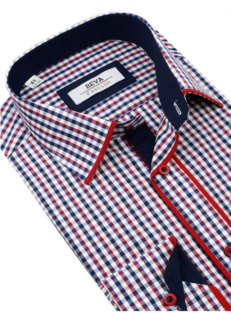 BEVA Fashion | Károvaná košeľa s červeným lemovaním (slim) - All4Men.sk
