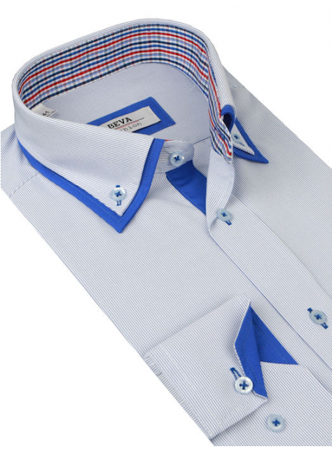 BEVA Fashion | Modrá košeľa s kombinovaným golierom (slim) - All4Men.sk