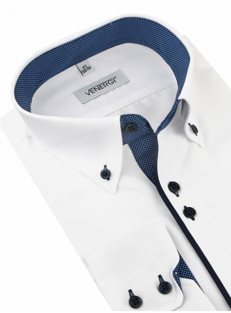 Biela košeľa s modrým kontrastom VENERGI (predĺžená klasický s.) - All4Men.sk