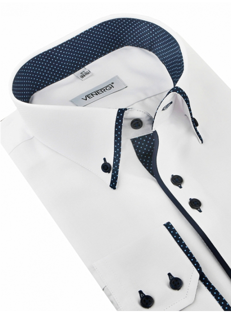Biela košeľa s modrým lemom VENERGI KLASIK 188-194 cm (nekompletný obal) - All4Men.sk