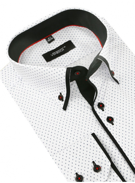 Bielo-čierna vzorovaná košeľa VENERGI (predĺžená slim) - All4Men.sk