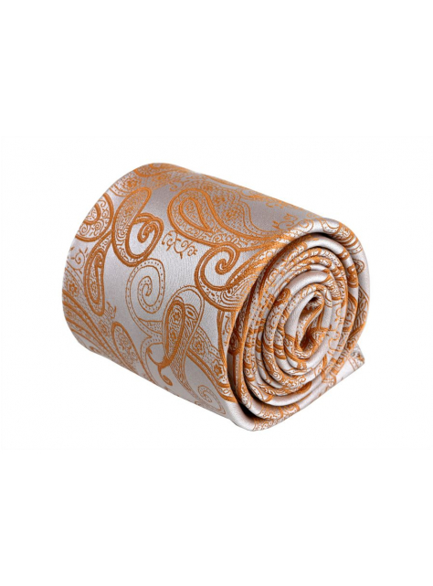 Oranžovo-strieborná kašmírová V.I.P. hodvábna kravata - All4Men.sk