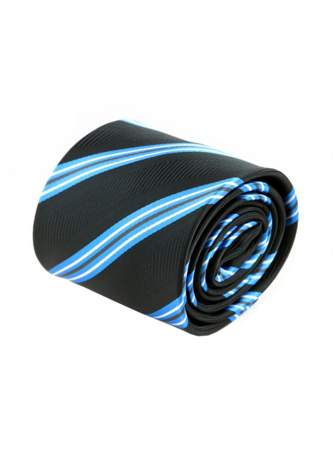 Čierna kravata s modrými prúžkami - All4Men.sk
