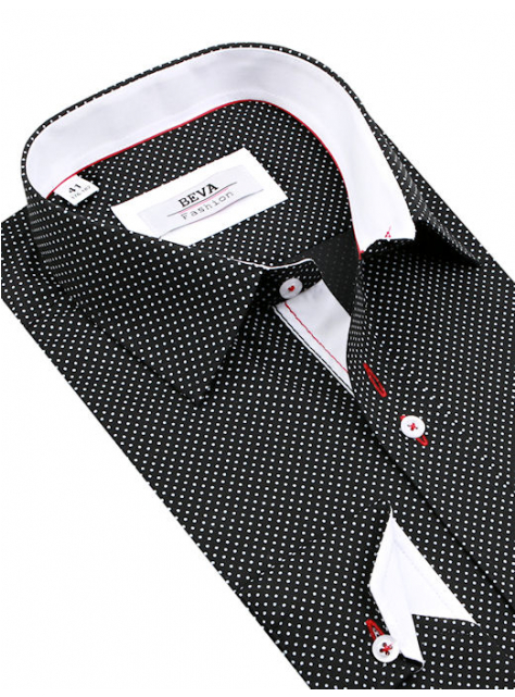 Čierna bodkovaná slim košeľa BEVA K102 - All4Men.sk