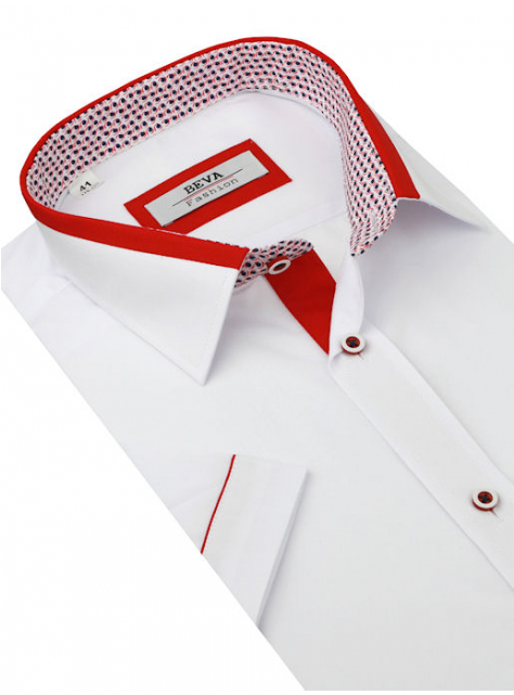 Bielo-červená košeľa krátky rukáv BEVA KLASIK 2T75 - All4Men.sk