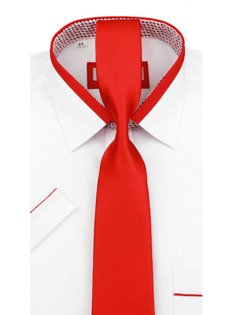 Bielo-červená slim košela s kravatou KOL-2K91 - All4Men.sk