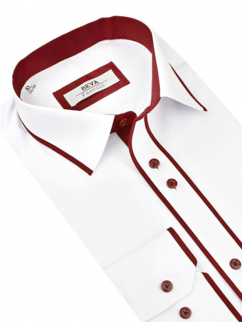 Biela košeľa s bordovým lemom BEVA (slim) 2K103 - All4Men.sk