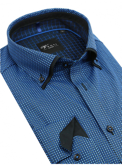 Modro-čierna vzorovaná košeľa VENTI (slim) - All4Men.sk